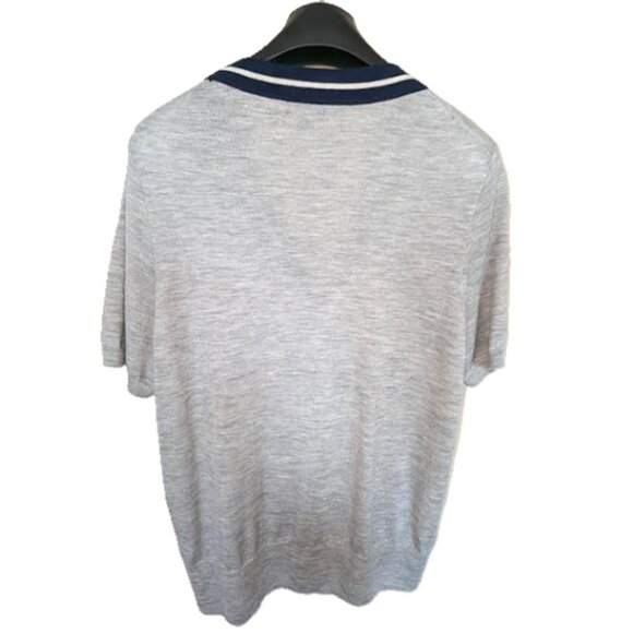 NWOT J Crew Cashmere Sweater in Heather Gray Tie Neck with Blue and White Bow - Picture 3 of 6